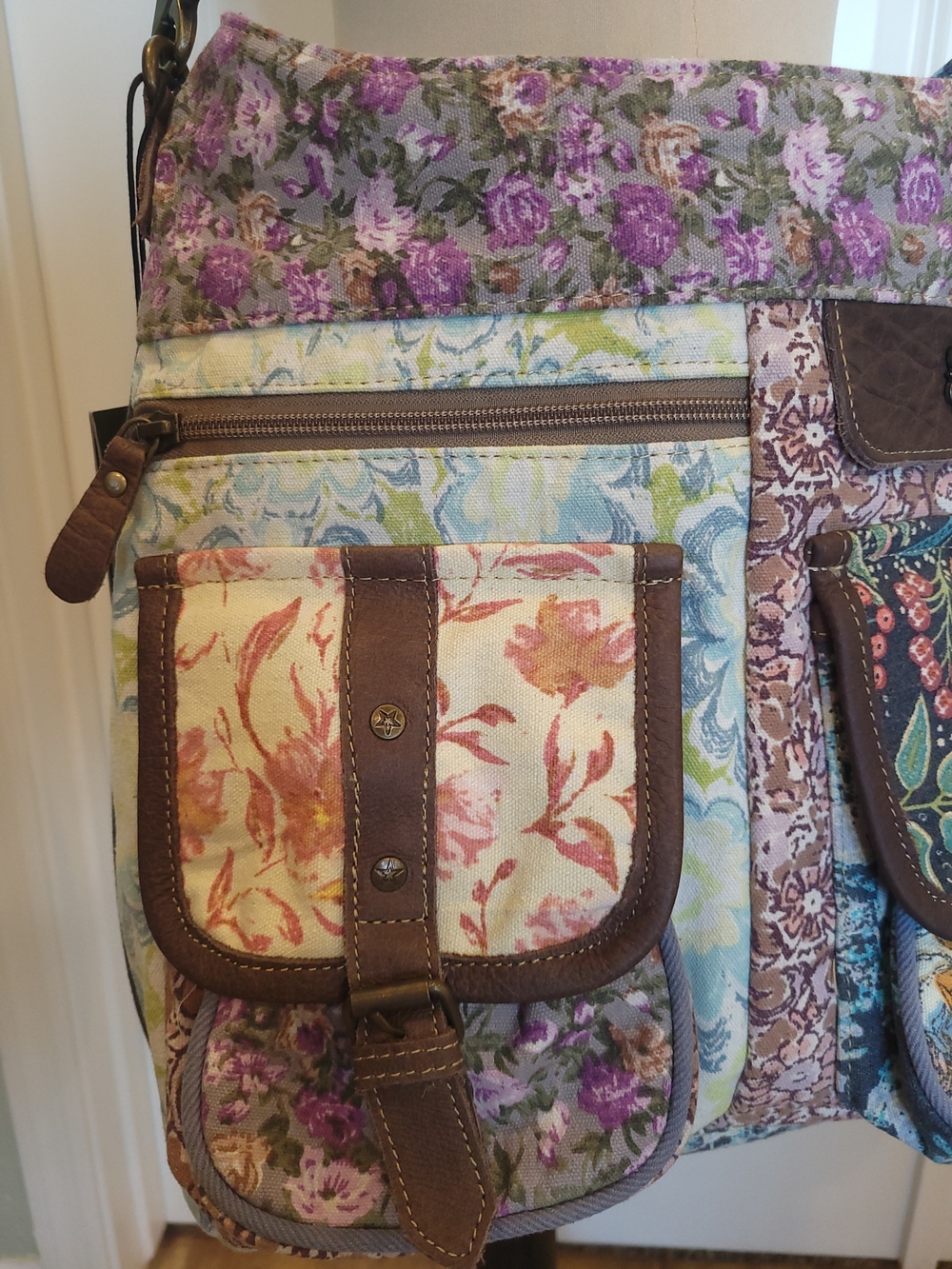 NWT Myra Bag Floral Patchwork Saddle Bag in Purple, Brown, Cream - Picture 5 of 13